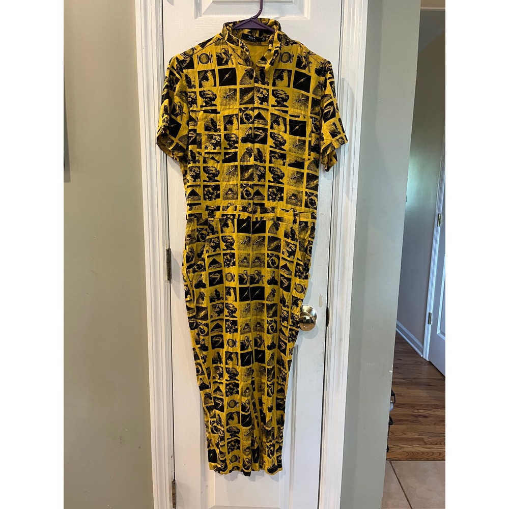 Obey Worldwide Yellow Black Graphic Print Short Sleeve Utility Jumpsuit Small